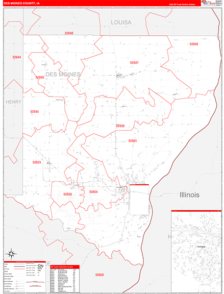 Des Moines County, IA Zip Code Map